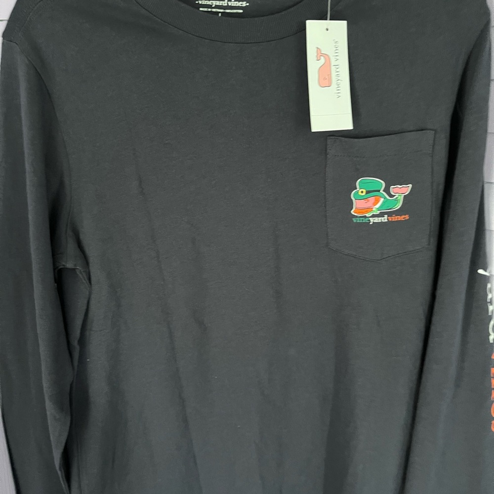 Vineyard Vines dark charcoal gray Long Sleeve Tee Classic for St Patrick’s day
